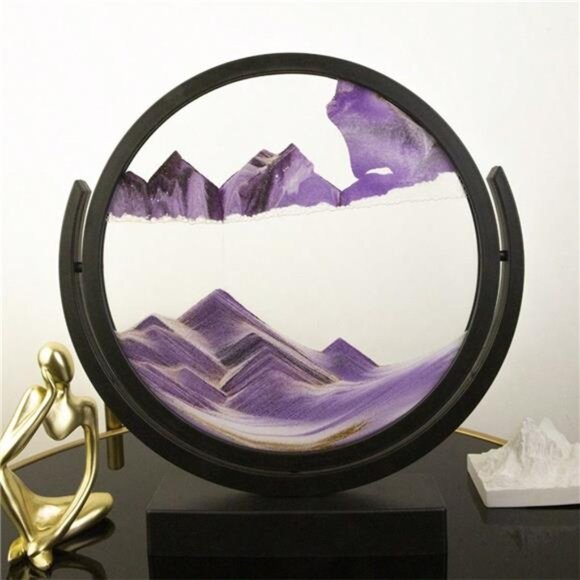 8 Inch 3D Flip Round Black Frame Liquid Sand Art, Hourglass Glass Ornament Gift - Picture 5 of 9